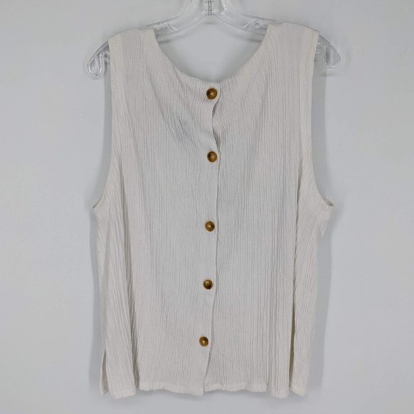 Anthropologie Cream Crepe Wrinkle Knit Button Back Viscose Montauk Tank Top XL - Picture 12 of 13